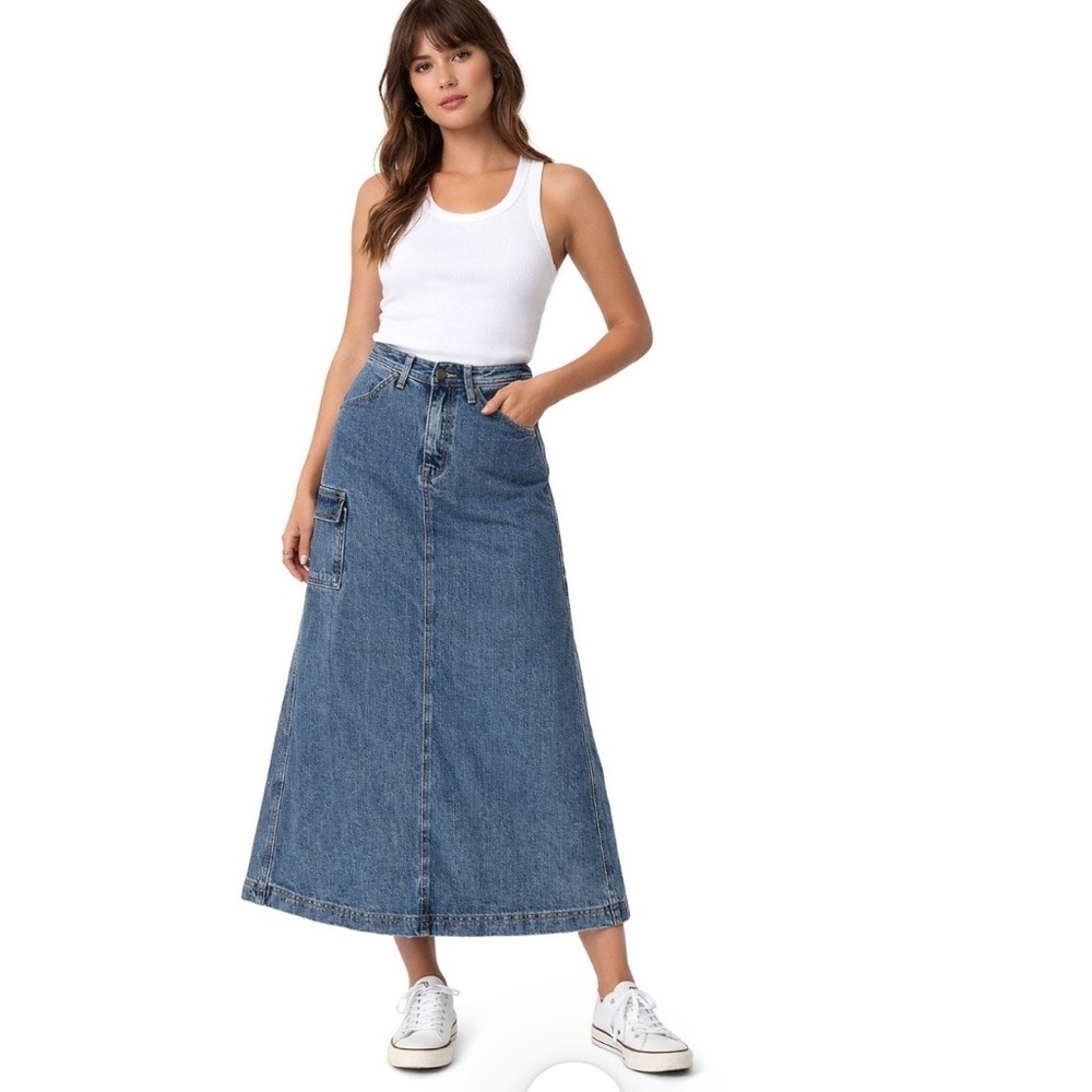 J GALT Blue Midi Maxi Devil Skirt Jean Skirt Cargo Utility Womens Size Small